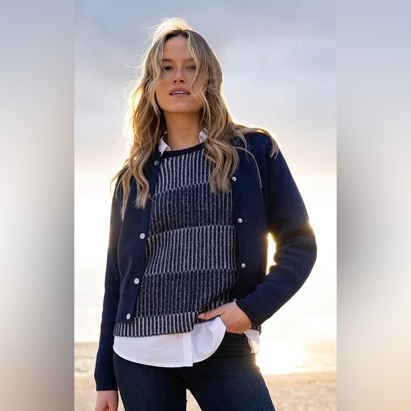 Marble Scotland Cotton-Rich Knit Bomber Jacket Navy Size S - Picture 2 of 9